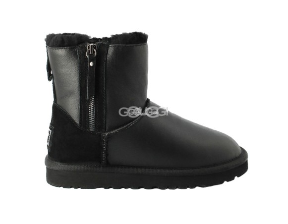 Женские мини угги на молнии Mini Double ZIP Metallic Black
